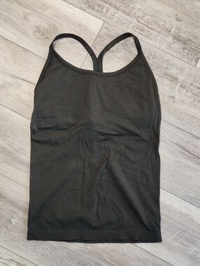 90 Degree by Reflex Black Ribbed Tank Top Built-in Shelf Bra